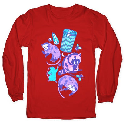 Pastel Goth Trash Animals Pattern Longsleeve Tee