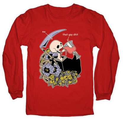 Skeleton Drinking Wine Longsleeve Tee