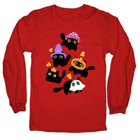 Spooky Black Cats Pattern Longsleeve Tee