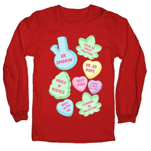 Weed Candy Hearts Pattern Longsleeve Tee