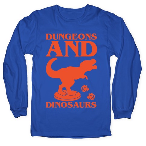 Dungeons and Dinosaurs Parody White Print Longsleeve Tee