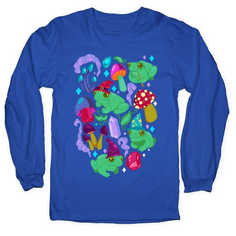 Magical Mushroom Frogs Pattern Longsleeve Tee