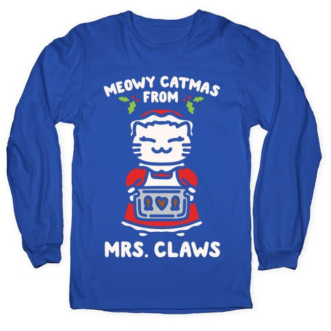 Meowy Catmas From Mrs. Claws White Print Longsleeve Tee