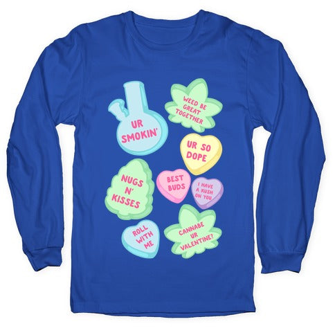 Weed Candy Hearts Pattern Longsleeve Tee