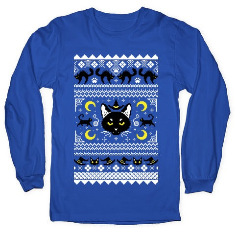 Witchy Black Cats Ugly Sweater Longsleeve Tee