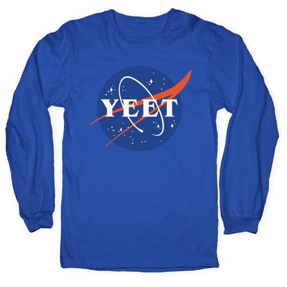 Yeet Nasa Logo Parody White Print Longsleeve Tee