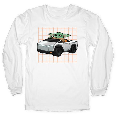 Baby Yoda in a Cyber Truck Longsleeve Tee