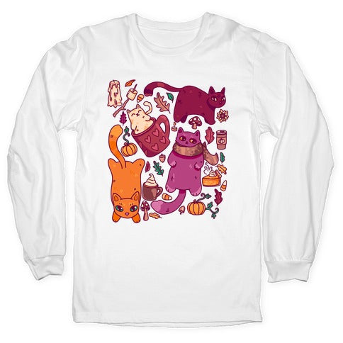 Fall Cats Pattern Longsleeve Tee