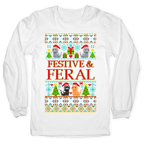 Festive and Feral Sweater Pattern Longsleeve Tee