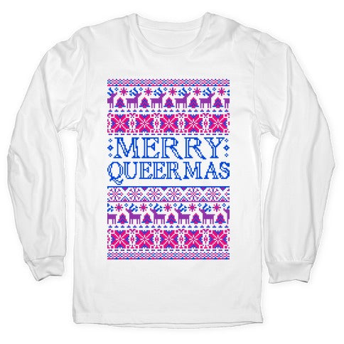 Merry Queermas Bisexual Pride Christmas Sweater Longsleeve Tee