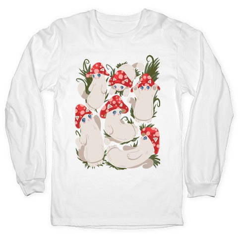 Mushroom Cats Pattern Longsleeve Tee