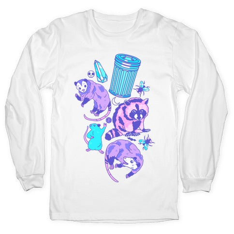 Pastel Goth Trash Animals Pattern Longsleeve Tee