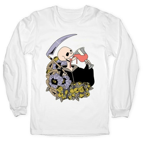 Skeleton Drinking Wine Longsleeve Tee