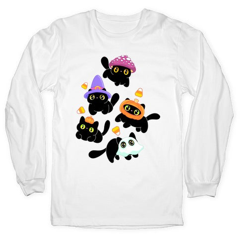 Spooky Black Cats Pattern Longsleeve Tee