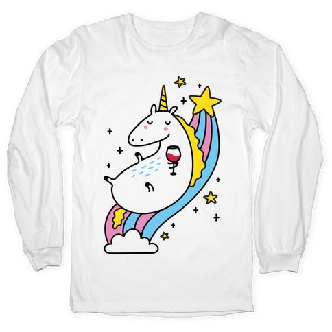 Unicorn Drinking Wine On Rainbow Longsleeve Tee