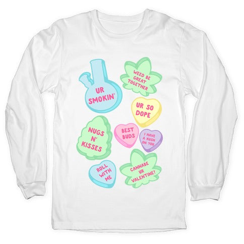 Weed Candy Hearts Pattern Longsleeve Tee
