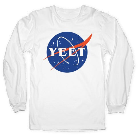 Yeet Nasa Logo Parody White Print Longsleeve Tee