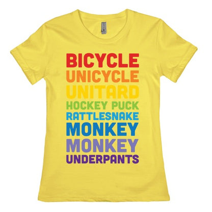 Bicycle Unicycle Unitard Hockey Puck Rattlesnake Monkey Monkey Underpants Women's Cotton Tee