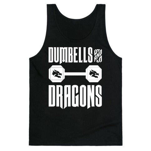 Dumbells & Dragons Parody White Print Tank Top