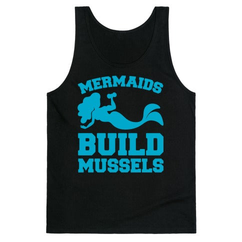 Mermaids Build Mussels White Print Tank Top