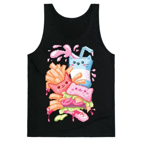 Purrger and fries Pixel Art Tank Top