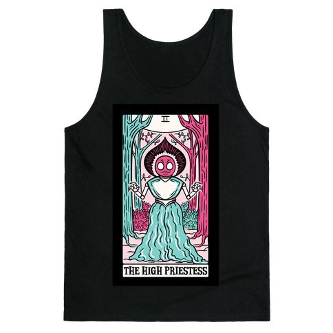 The High Priestess Flatwoods Monster Tarot Card Parody White Print Tank Top