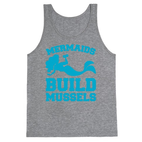 Mermaids Build Mussels White Print Tank Top