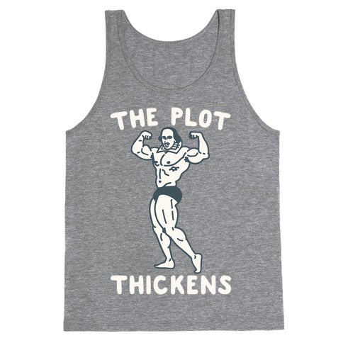 The Plot Thickens Shakespeare Parody White Print Tank Top