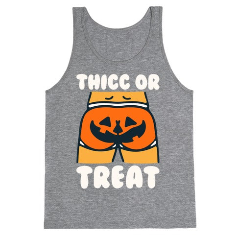 Thicc Or Treat Pumpkin Butt White Print Tank Top