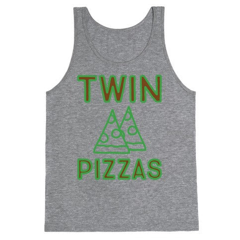 Twin Pizzas Parody White Print Tank Top