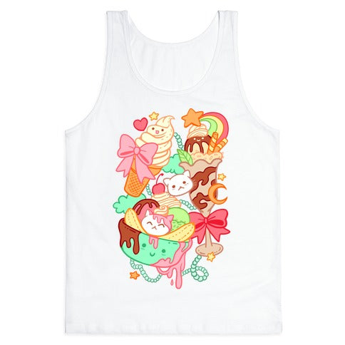 Cute Cat Sundae & Kawaii Ice Cream Tank Top
