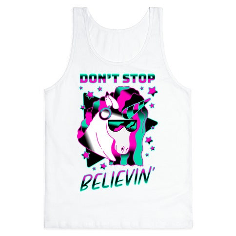 Don't Stop Believin' 80s Synthwave Unicorn Tank Top
