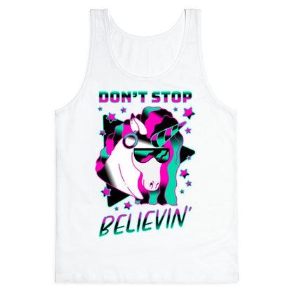 Don't Stop Believin' 80s Synthwave Unicorn Tank Top