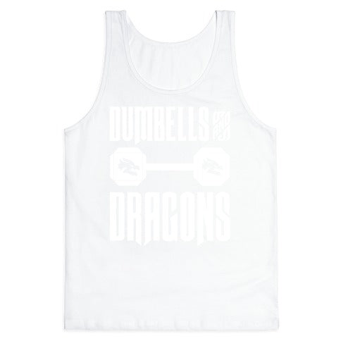 Dumbells & Dragons Parody White Print Tank Top
