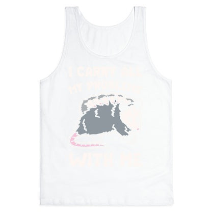 I Carry All My Problems With Me Possum Parody White Print Tank Top