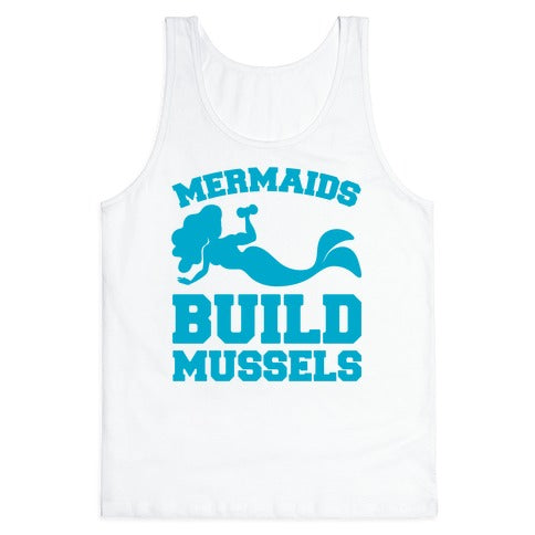 Mermaids Build Mussels White Print Tank Top