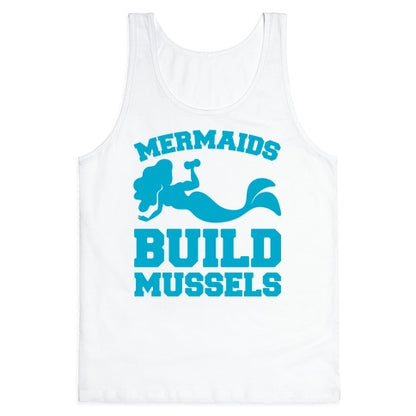 Mermaids Build Mussels White Print Tank Top