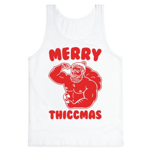 Merry Thiccmas Parody White PRint Tank Top