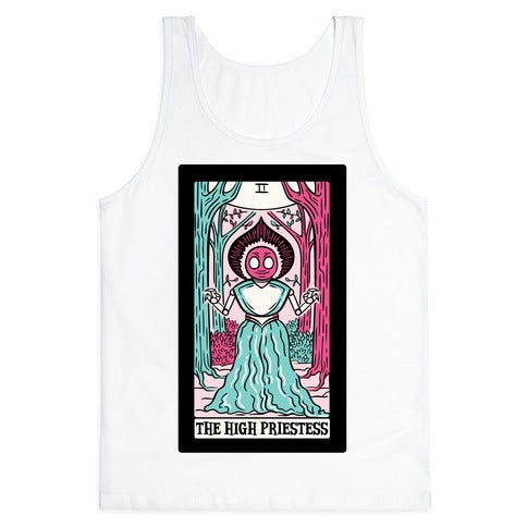 The High Priestess Flatwoods Monster Tarot Card Parody White Print Tank Top