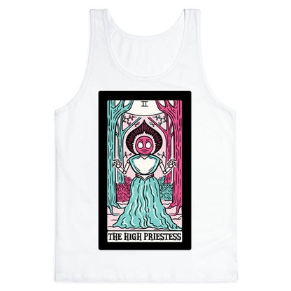 The High Priestess Flatwoods Monster Tarot Card Parody White Print Tank Top