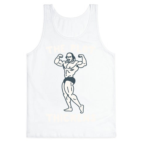 The Plot Thickens Shakespeare Parody White Print Tank Top