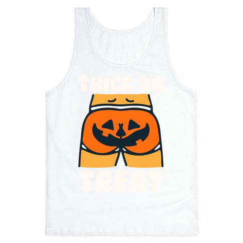 Thicc Or Treat Pumpkin Butt White Print Tank Top