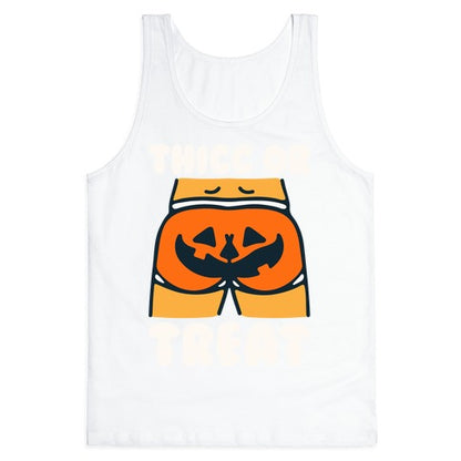 Thicc Or Treat Pumpkin Butt White Print Tank Top