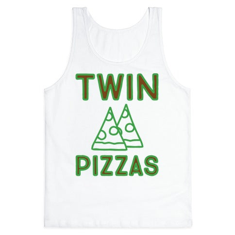 Twin Pizzas Parody White Print Tank Top