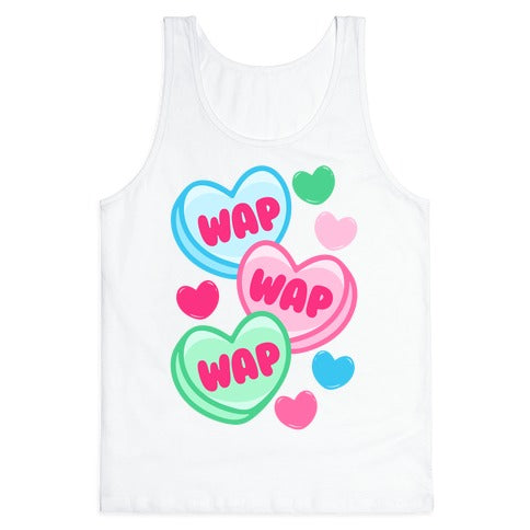 WAP WAP WAP Candy Hearts Parody White Print Tank Top