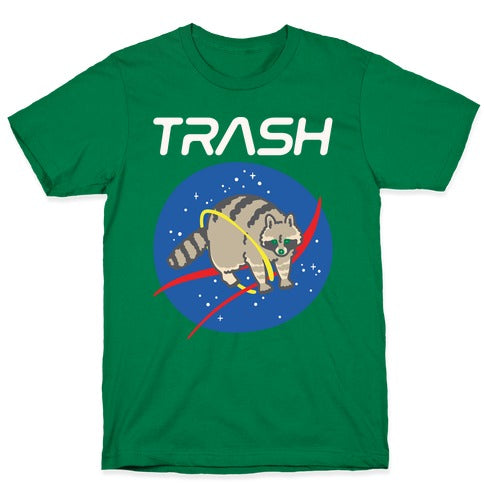 Trash Raccoon Nasa Logo Parody White Print T-Shirt