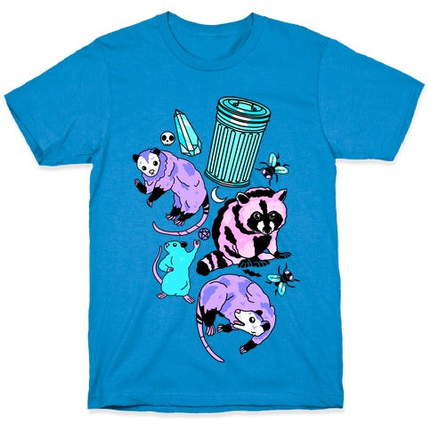 Pastel Goth Trash Animals Pattern T-Shirt