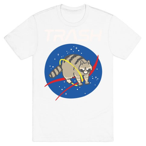 Trash Raccoon Nasa Logo Parody White Print T-Shirt