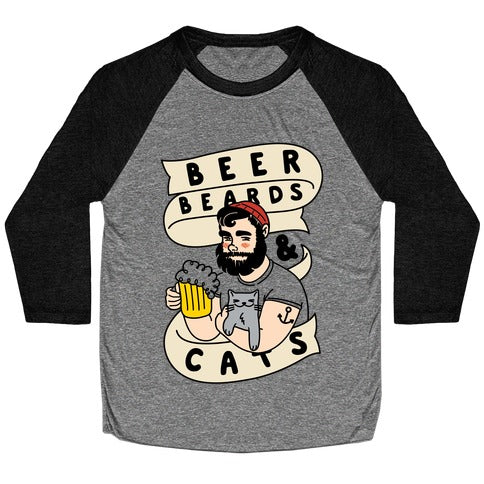 Beer, Beards and Cats Baseball Tee