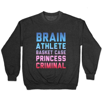 Brain, Athlete, Basket Case, Princess, Criminal (Breakfast Club) Crewneck Sweatshirt